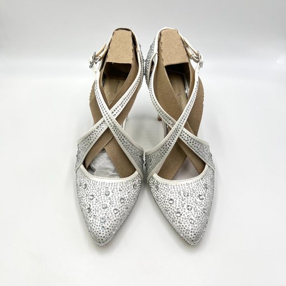 Jessica‎ Simpson Size 9 White Satin Stiletto Point Toe D'Orsay Heels Pumps Shoes - Picture 2 of 13